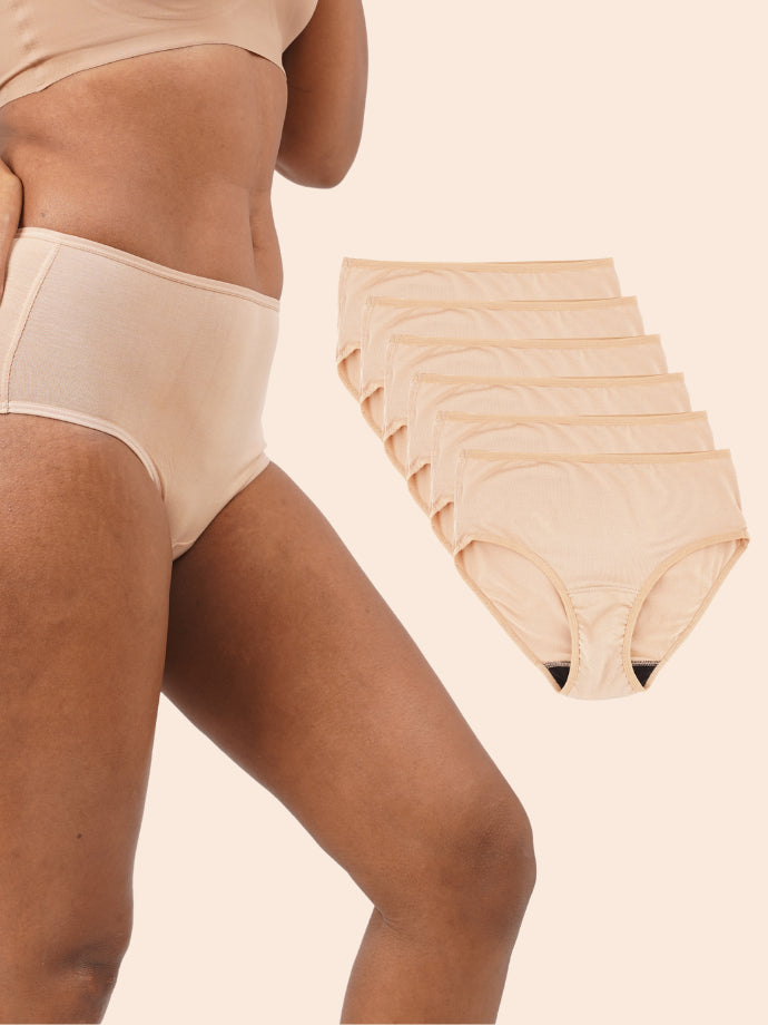 Pack of 6 - Moisture-Wicking Modal Fabric Underwear - Latte Beige Midwaist