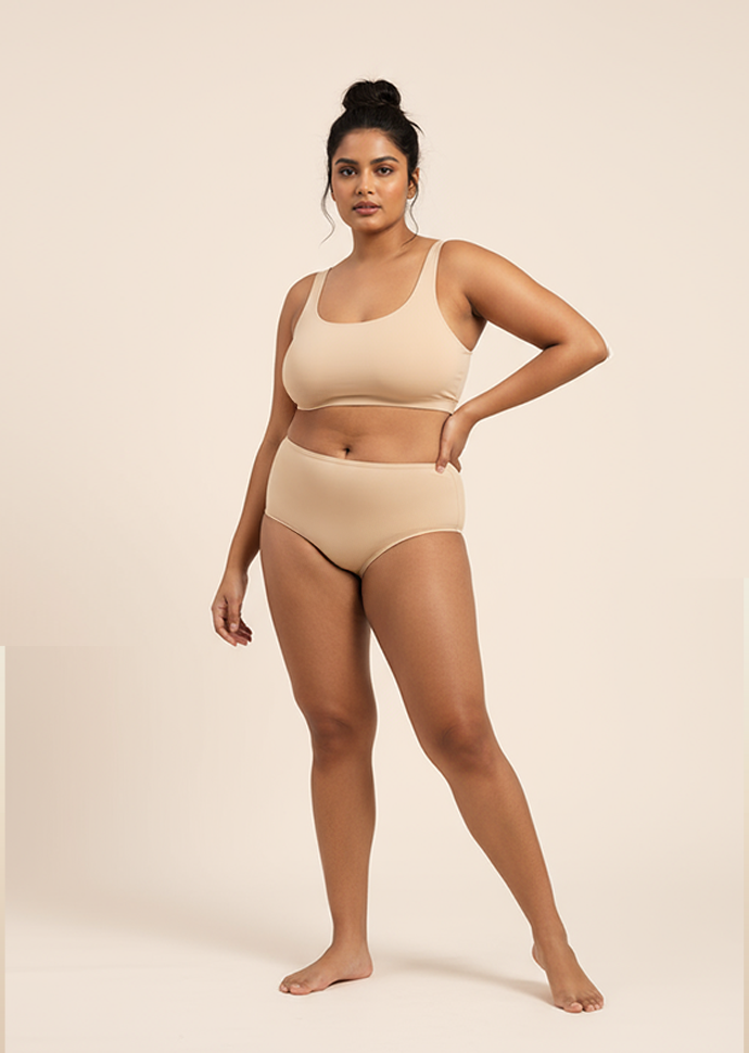 Beige Mid-waist Absorbent Underwear