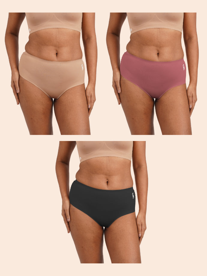Assorted pack of 3 Seamless Underwear - Black, Beige, and Rose Gold