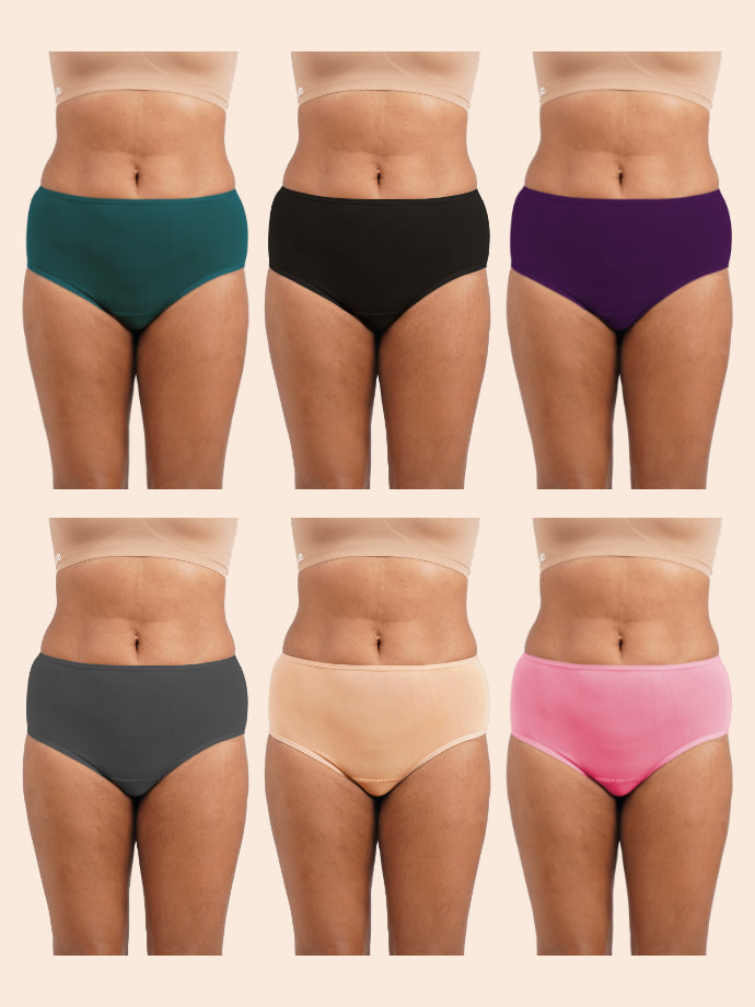 Assorted Pack of 6 Modal - Moisture-Wicking Undies - Black, Beige, Pink, Green, Violet and Grey