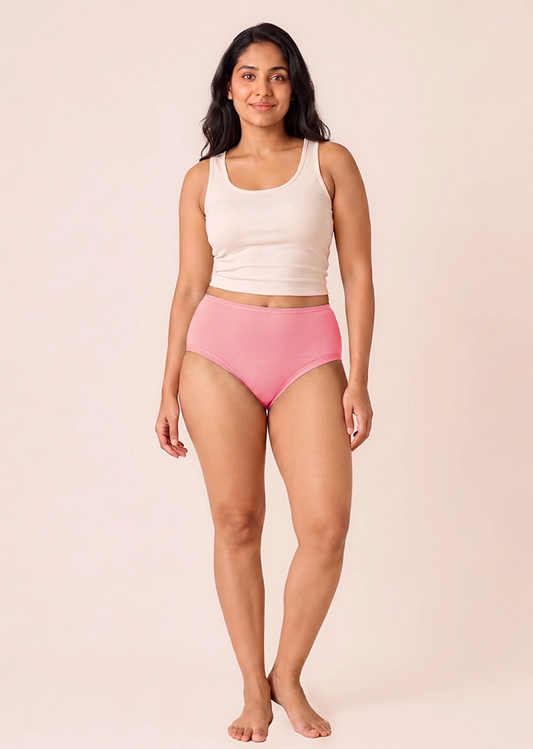 6 Pack - Pink High-waist Cotton Absorbent Underwear