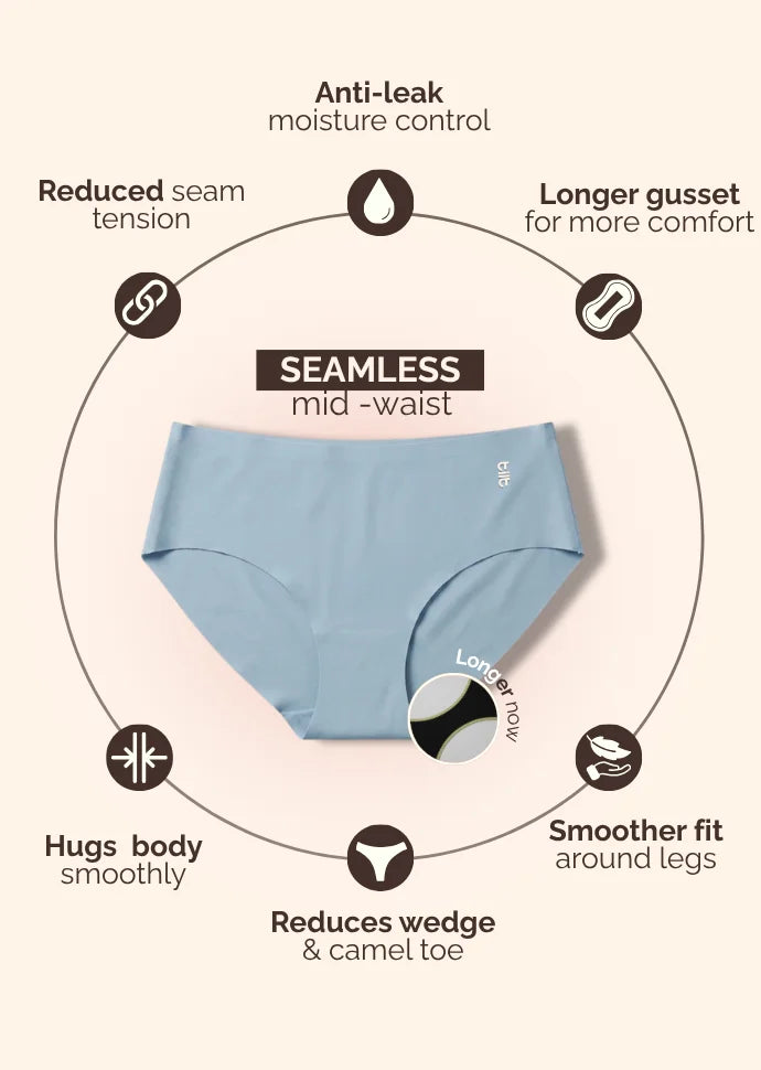 2 Pack - Blue Mid-waist Seamless Underwear