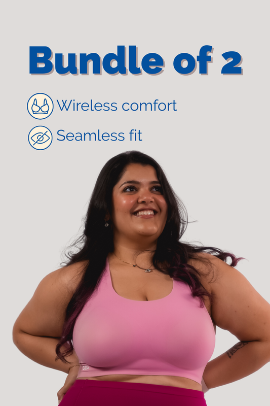 Fursat Wireless Crossback Bras for Women | Bundle of 2 - Beige & Pink
