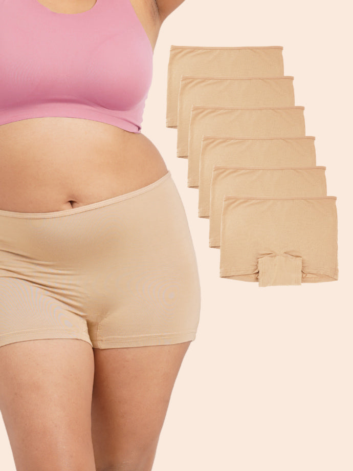 Pack of 5 - Moisture-Wicking Modal Fabric Boyshorts - Beige
