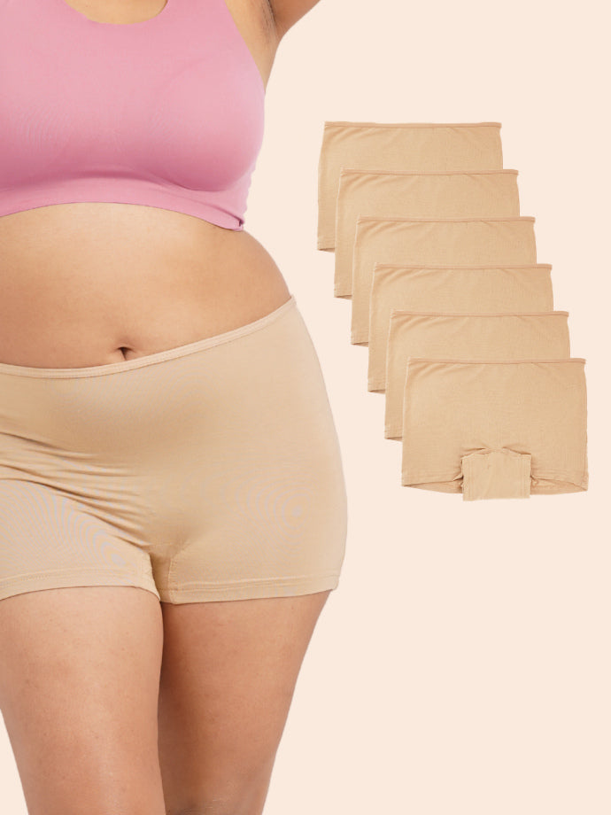 Pack of 6 - Moisture-Wicking Modal Fabric Boyshorts - Beige