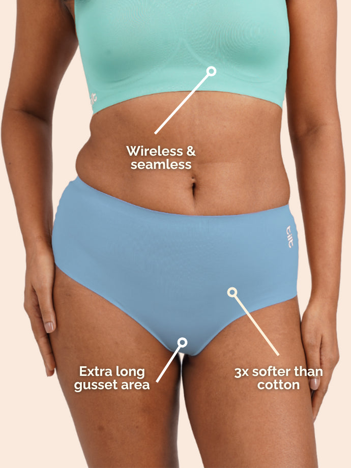 Tilt x Dr. Cuterus - Fursat Racerback Blue Bra and Seamless Ocean Blue Underwear Set