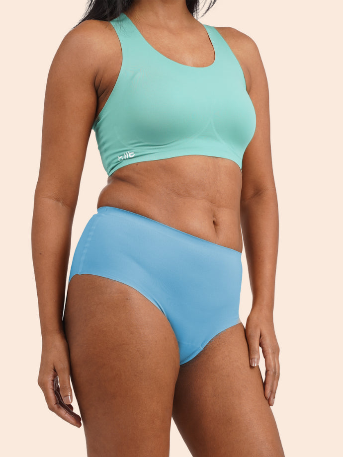 Tilt x Dr. Cuterus - Fursat Racerback Blue Bra and Seamless Ocean Blue Underwear Set