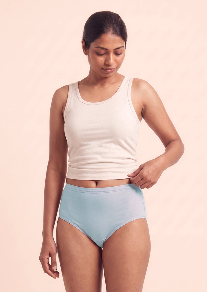 6 Pack - Blue High-waist Cotton Absorbent Underwear