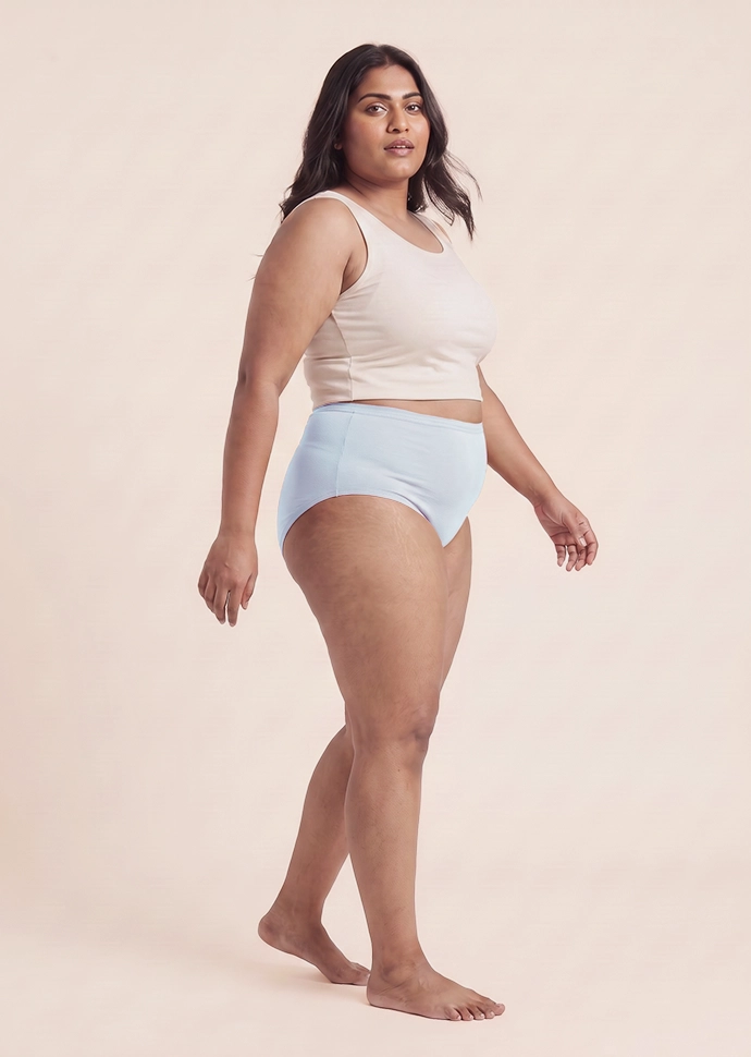 Blue High-waist Cotton Absorbent Underwear