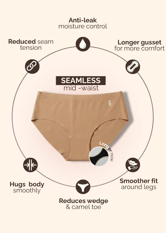 4 Pack - Beige Mid-waist Seamless Underwear