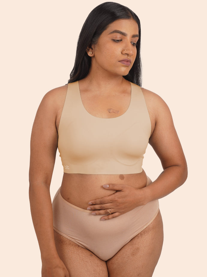 Tilt x Dr. Cuterus - Fursat Crossback Beige Bra and Modal Midwaist Beige Underwear Set