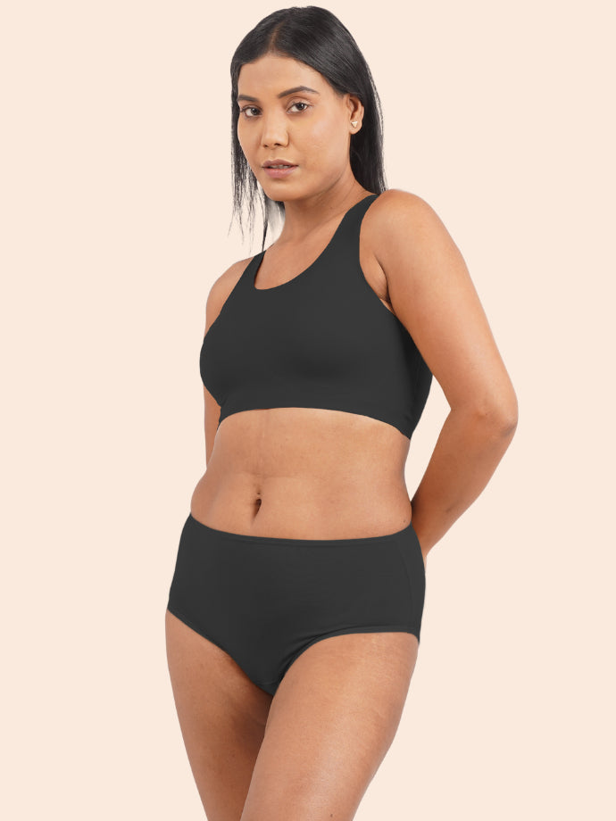 Tilt x Dr. Cuterus - Fursat Racerback Black Bra and Panther Black Midwaist Underwear Set