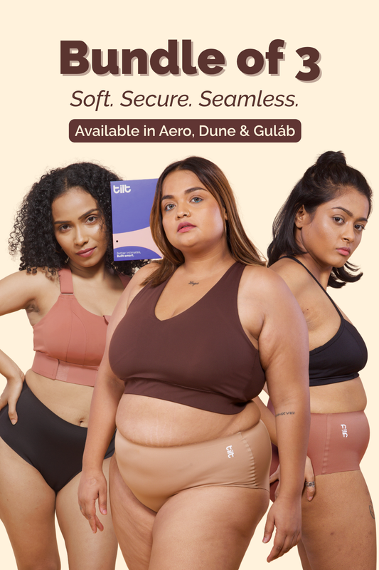 Seamless underwear for women – Tilt bundle of 3 panties, breathable and leak proof.