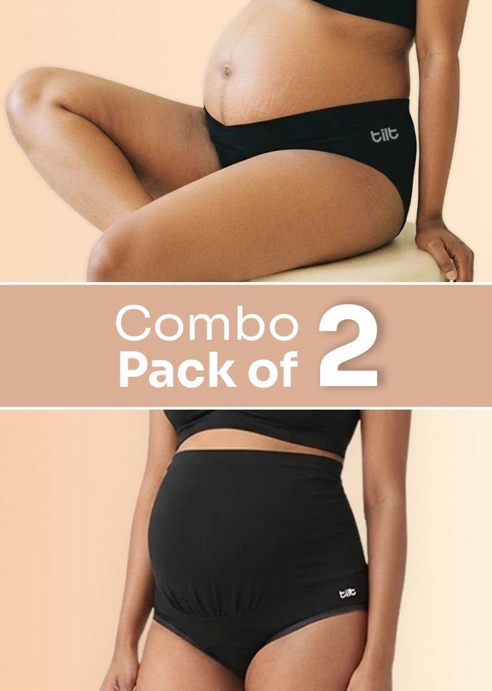 2 Pack - Over & Under Bump Leakproof Maternity Underwear - Black