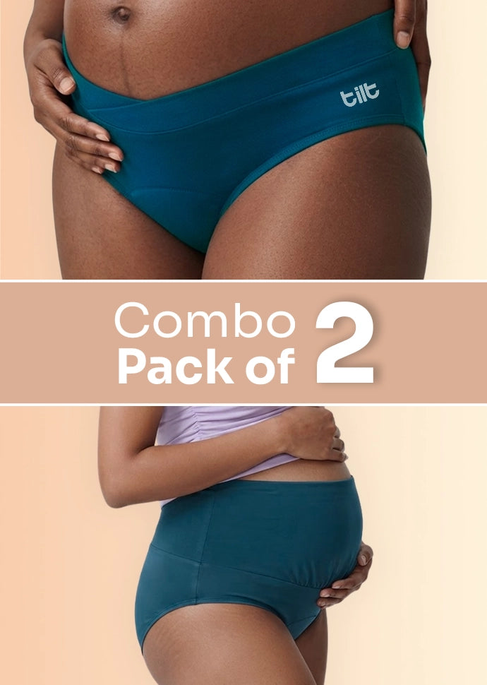 2 Pack - Over & Under Bump Leakproof Maternity Underwear - Blue