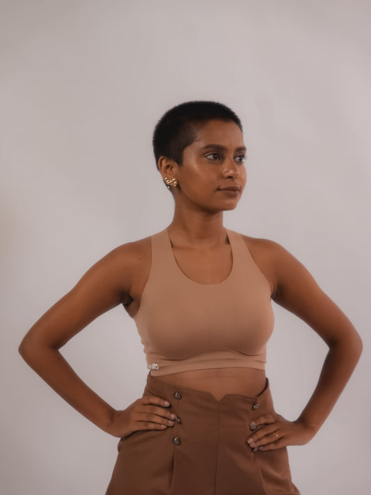 Beige Crossback Fursat Bra – breathable comfort bra for women, wire-free and seamless fit.