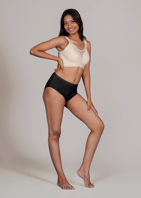 2 Pack - Black High-waist Cotton Absorbent Underwear