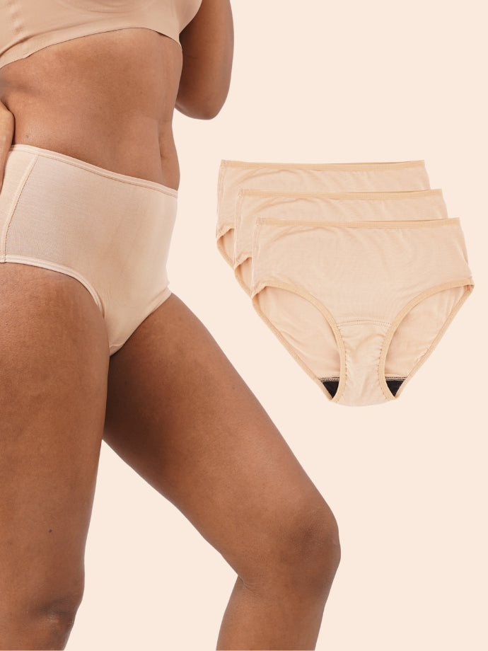 Pack of 3 - Moisture-Wicking Modal Fabric Underwear - Latte Beige Midwaist