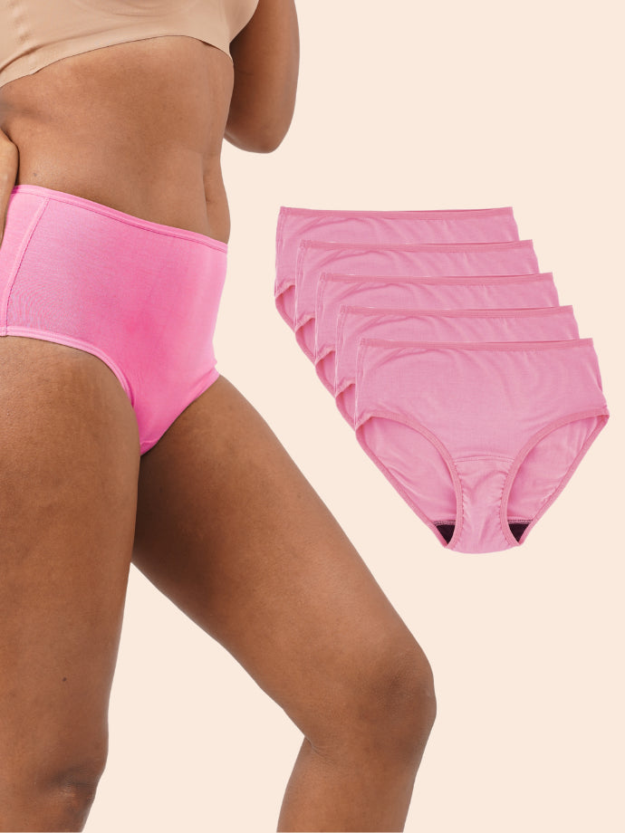Pack of 5 - Moisture-Wicking Modal Fabric Underwear - Bubbles Pink Midwaist