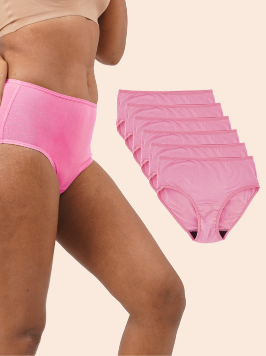 Pack of 6 - Moisture-Wicking Modal Fabric Underwear - Bubbles Pink Midwaist