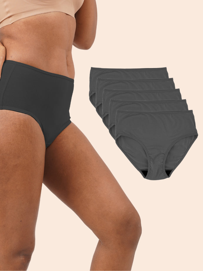 Pack of 5 - Moisture-Wicking Modal Fabric Underwear - Pepper Grey Midwaist