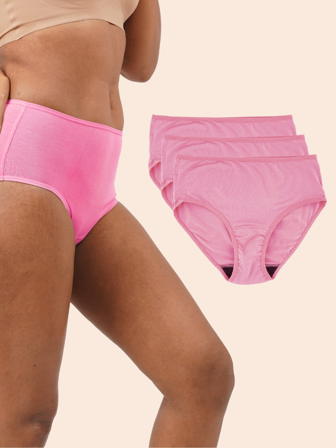 Pack of 3 - Moisture-Wicking Modal Fabric Underwear - Bubbles Pink Midwaist