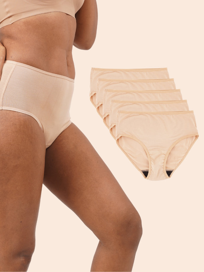 Pack of 5 - Moisture-Wicking Modal Fabric Underwear - Latte Beige Midwaist