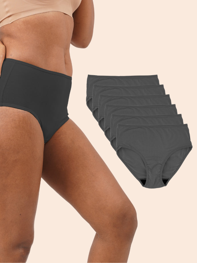 Pack of 6 - Moisture-Wicking Modal Fabric Underwear - Pepper Grey Midwaist