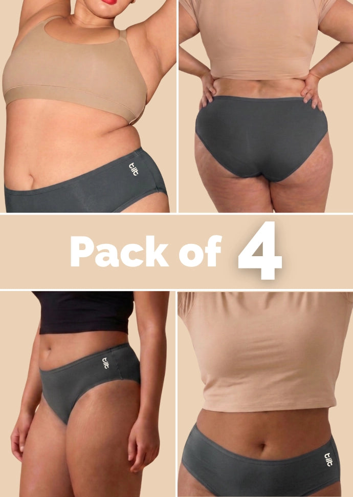 4 Pack - Grey Bamboo Absorbent Underwear