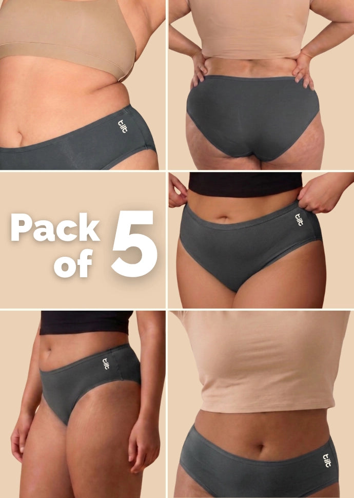 5 Pack - Grey Bamboo Absorbent Underwear