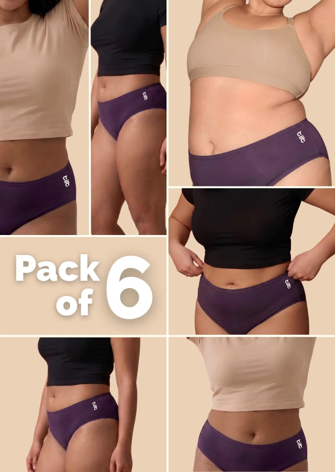 6 Pack - Violet Bamboo Absorbent Underwear