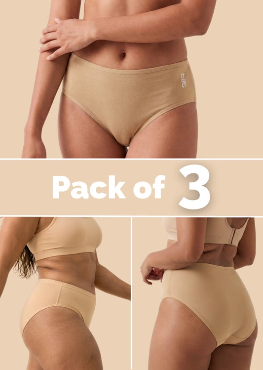 3 Pack - Beige Bamboo Absorbent Underwear