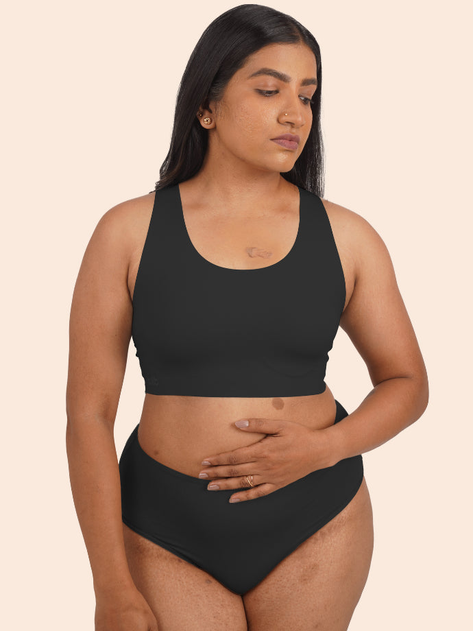 Tilt x Dr. Cuterus - Fursat Racerback Black Bra and Panther Black Midwaist Underwear Set