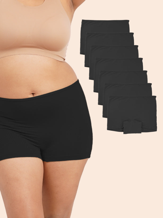 Pack of 6 - Moisture-Wicking Modal Fabric Boyshorts - Black