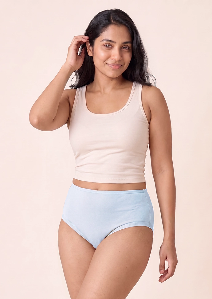 Blue High-waist Cotton Absorbent Underwear