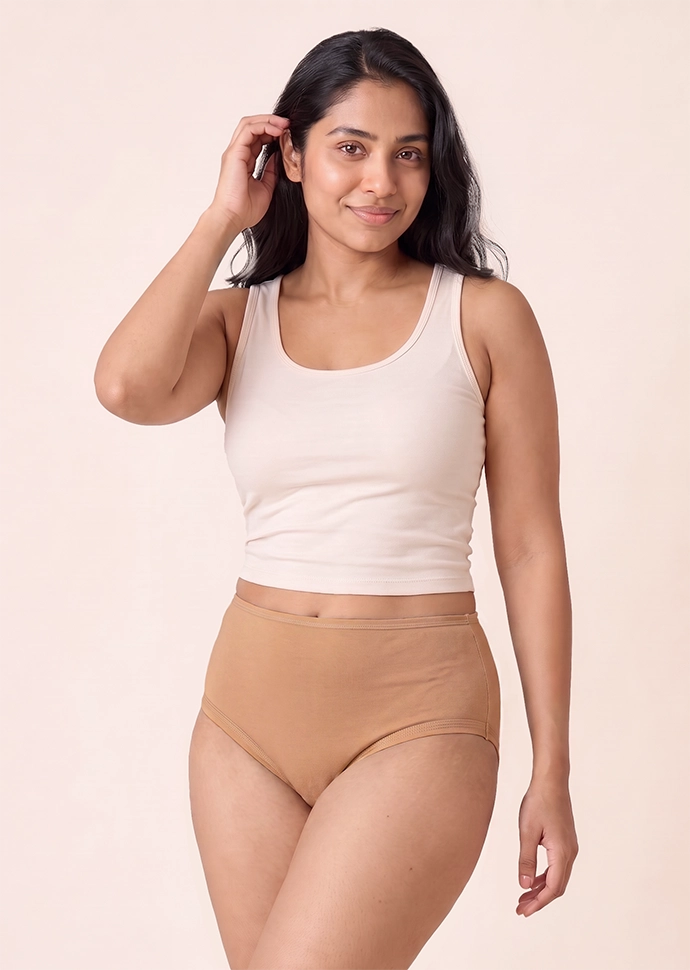 Beige High-waist Cotton Absorbent Underwear