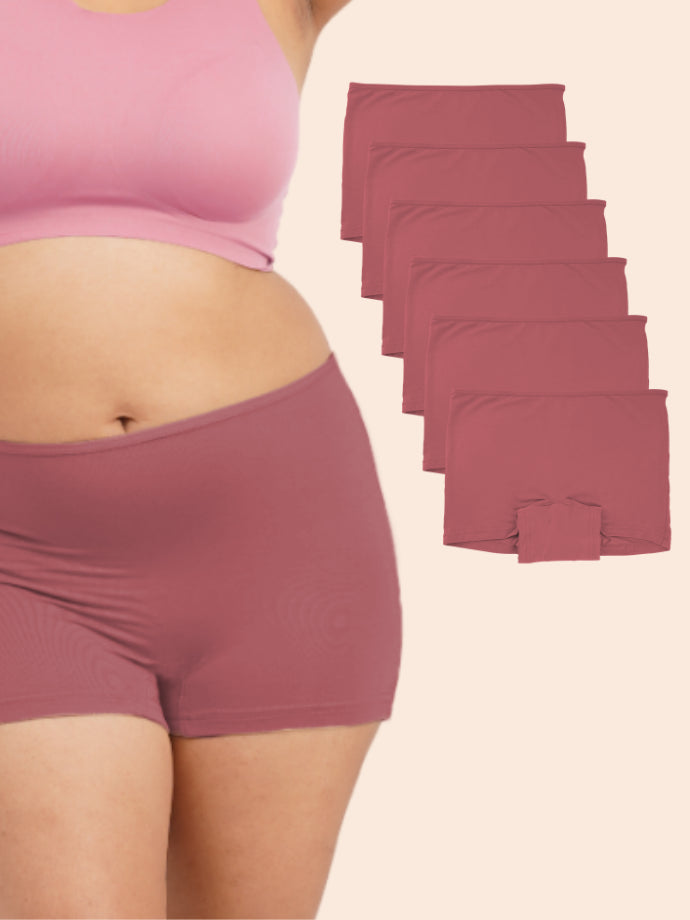 Pack of 6 - Moisture-Wicking Modal Fabric Boyshorts - Red