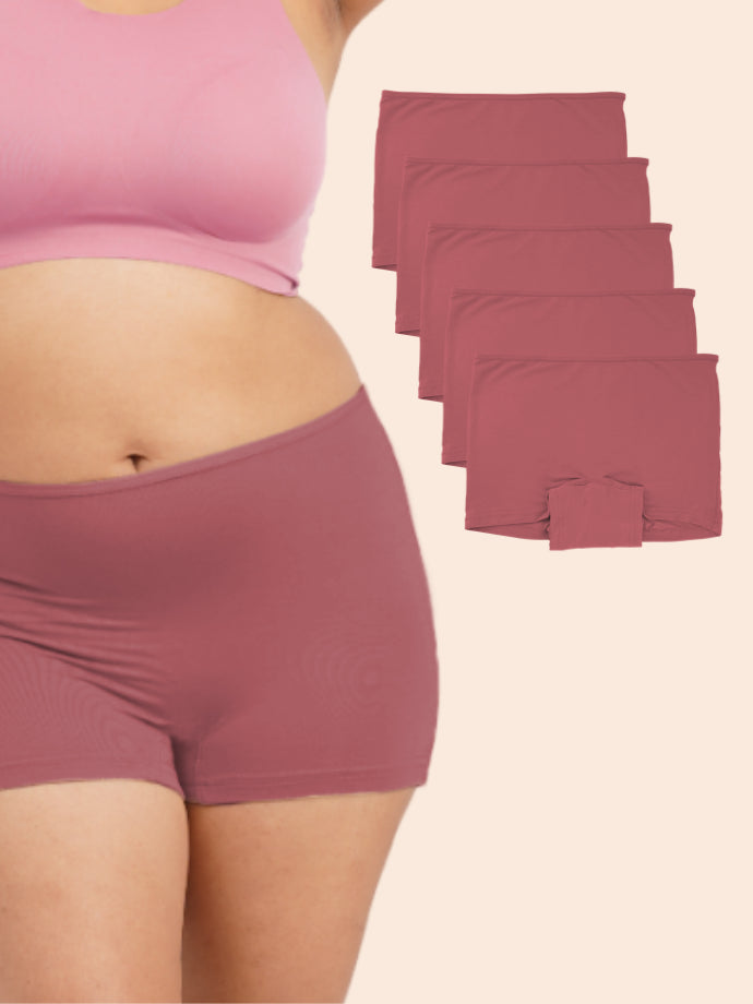 Pack of 5 - Moisture-Wicking Modal Fabric Boyshorts - Red