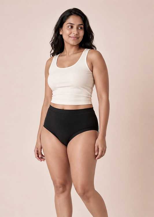 2 Pack - Black High-waist Cotton Absorbent Underwear