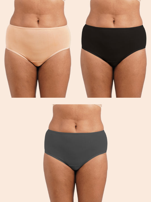 Assorted Pack of 3 Modal - Moisture-Wicking Undies - Black, Beige and Grey
