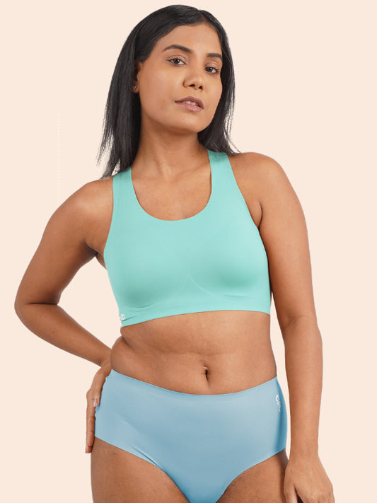 Tilt x Dr. Cuterus - Fursat Racerback Blue Bra and Seamless Ocean Blue Underwear Set