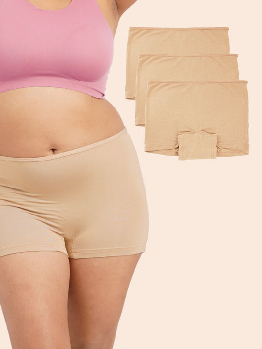 Pack of 3 - Moisture-Wicking Modal Fabric Boyshorts - Beige