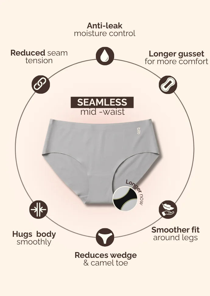 4 Pack - Grey Mid-waist Seamless Underwear