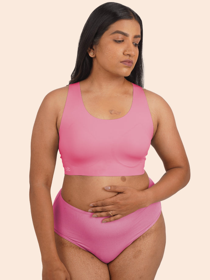 Tilt x Dr. Cuterus - Fursat Crossback Pink Bra and Modal Bubbles Pink Underwear Set