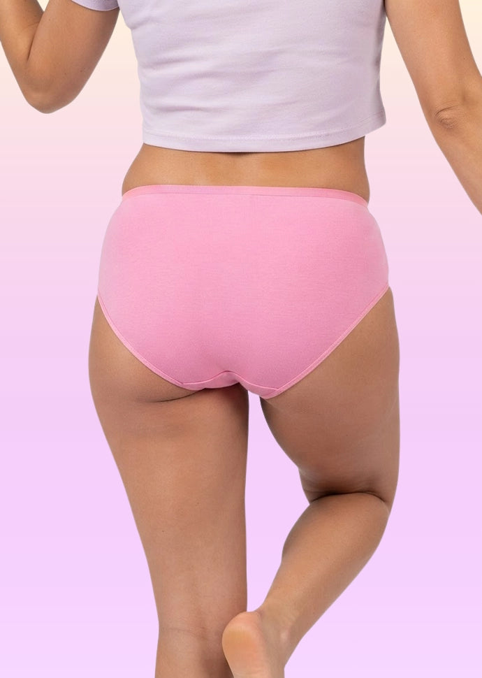 3 Pack - Teen! Mid-waist Bamboo Absorbent Underwear - Pink