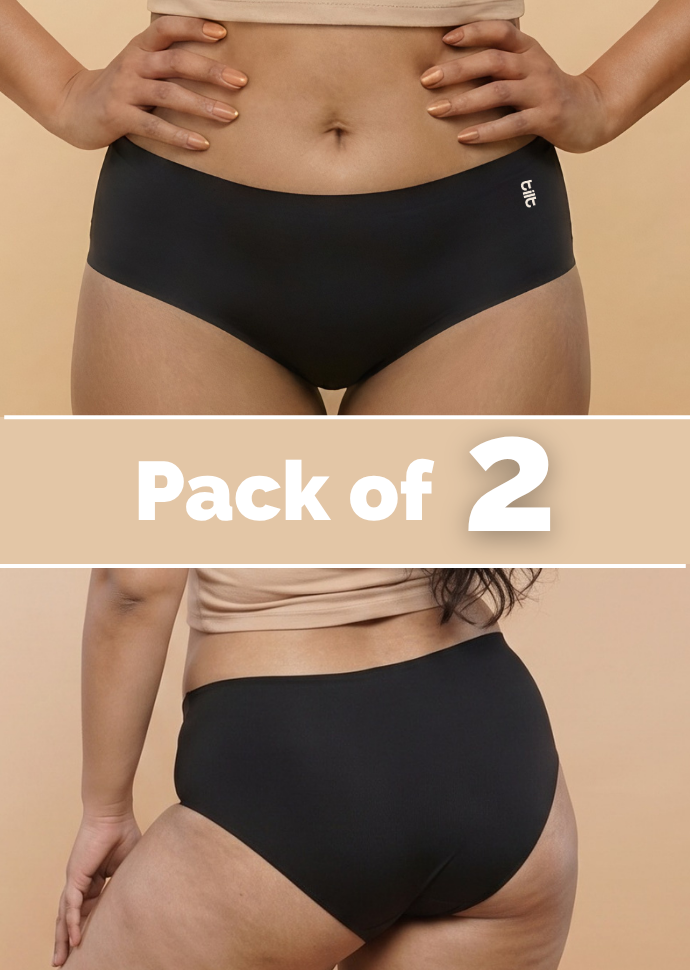 2 Pack - Black Mid-waist Seamless Underwear