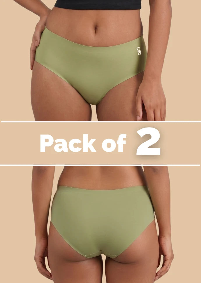 2 Pack - Green Mid-waist Seamless Underwear