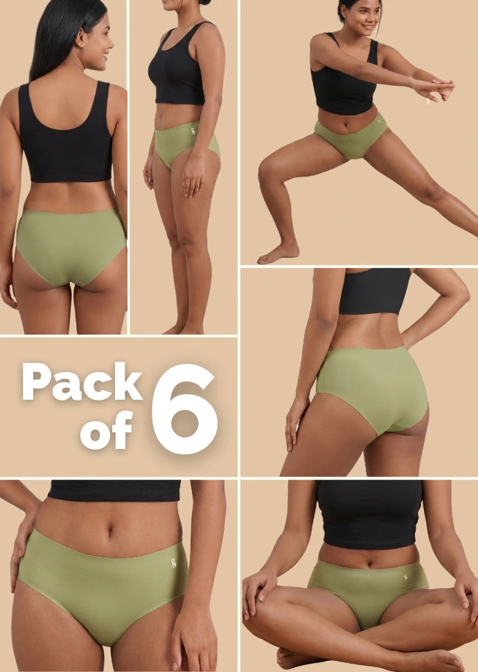 6 Pack - Green Mid-waist Seamless Underwear