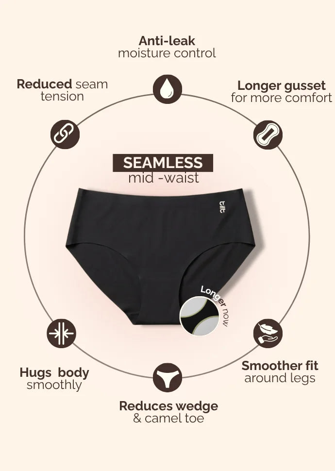 Black Mid-waist Seamless Underwear