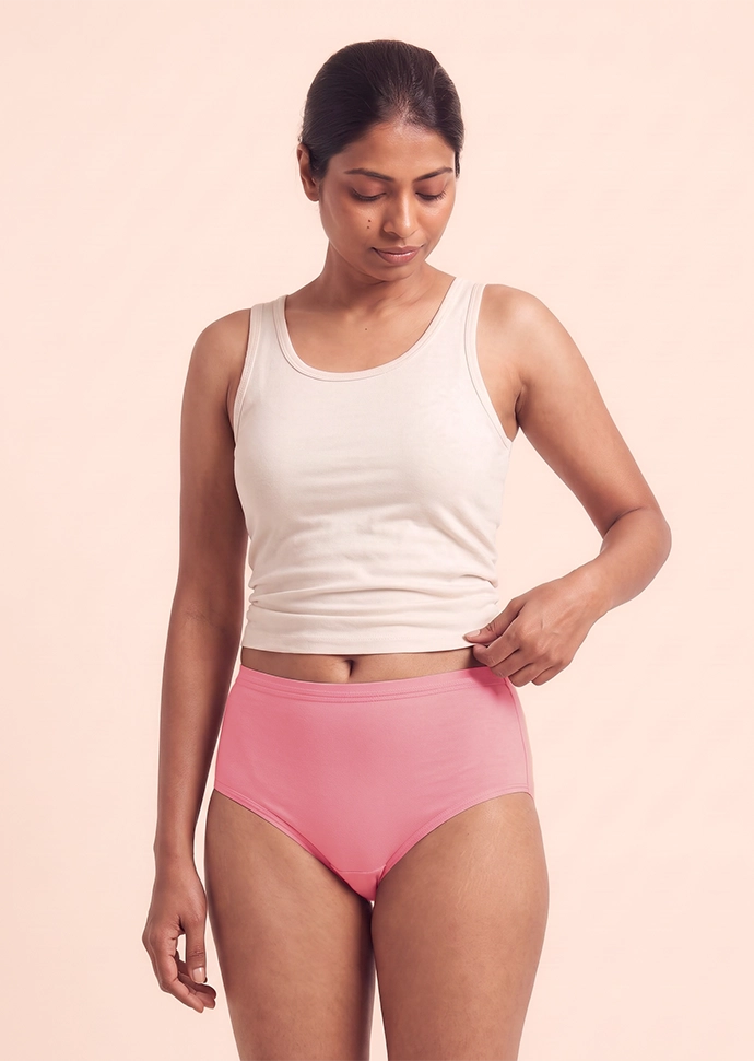 3 Pack - Pink High-waist Cotton Absorbent Underwear
